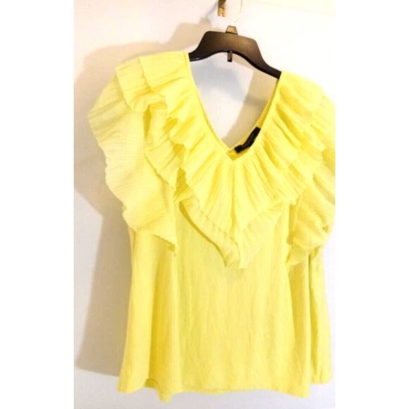 Andrew Marc New York Blouse Top Womens Size XL Canary Yellow Ruffles Boho Style - Picture 6 of 6